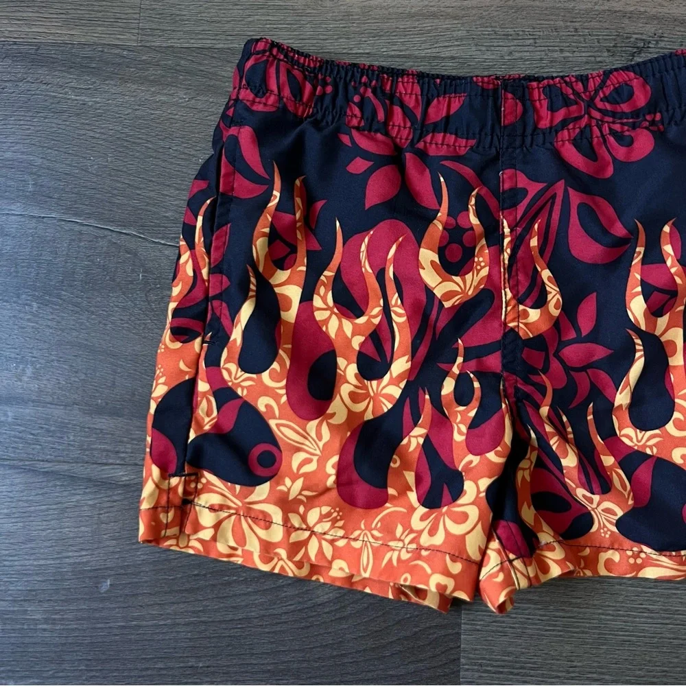 Y2K Circo Toddler Flames & Flowers Swim Shorts - Black & Orange - Size 12 Months